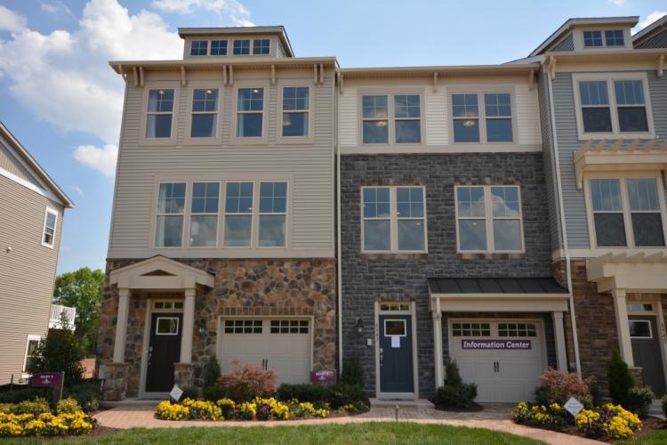 The Riley II (left) and the Grant II (right) town home design by M/I Homes at Bradley Square in Manassas, Virginia.