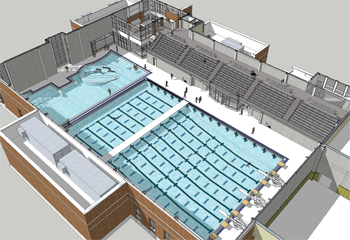 The competition and recreation pools of the aquatics facility of the 12th Prince William County high school at Independent Hill.
