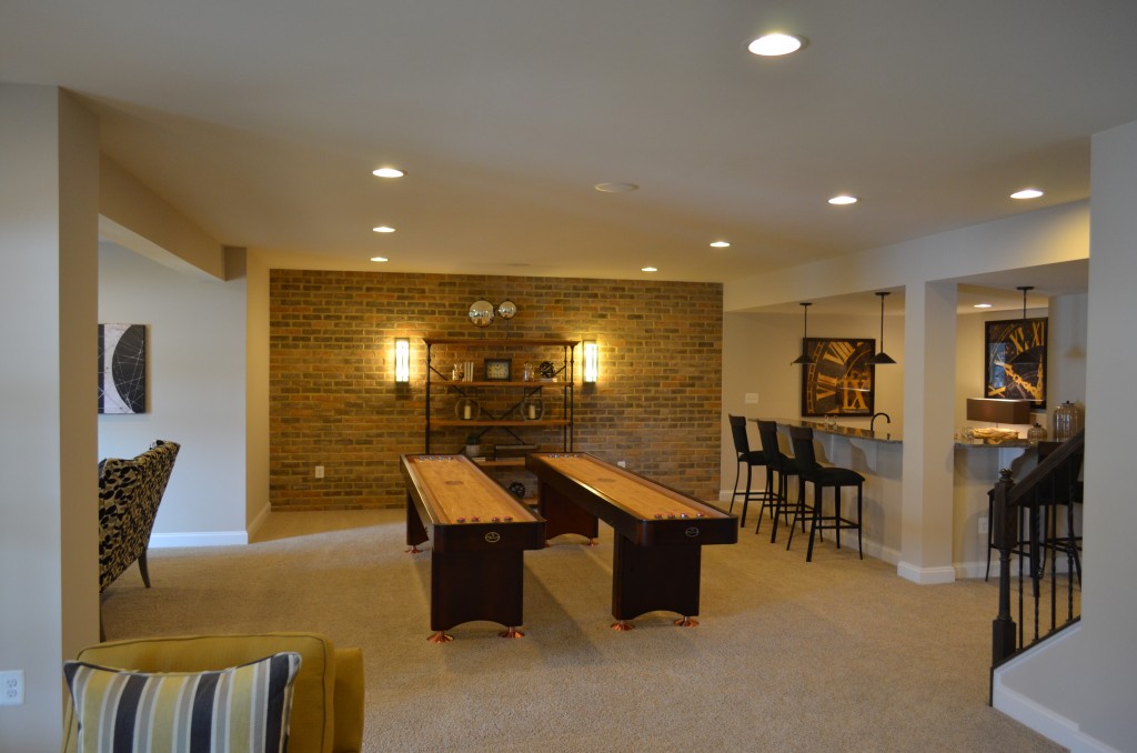 The Ellington basement recreation room by Ryan Homes at Lake Estates subdivision in Stafford County.
