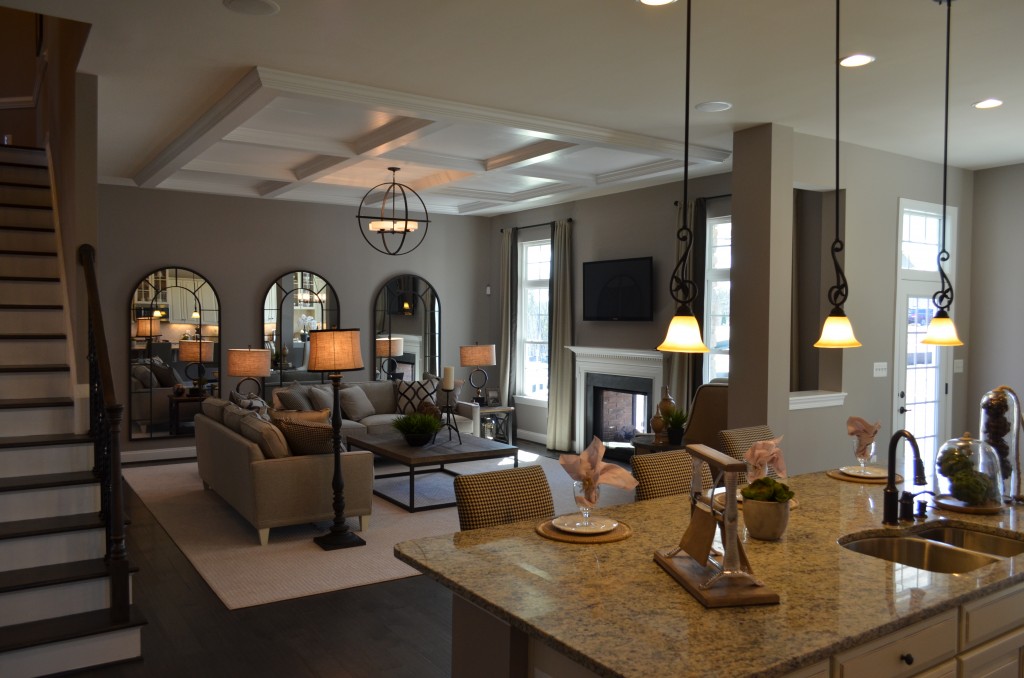 The Ellington kitchen and family room by Ryan Homes at Lake Estates subdivision in Stafford County.