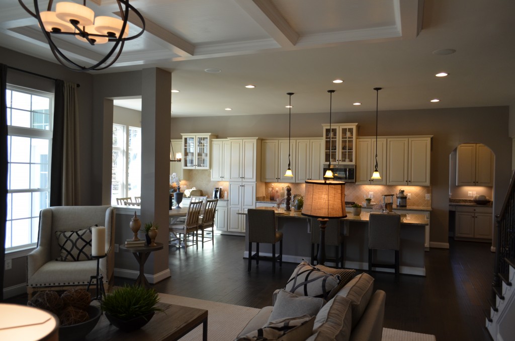 The Ellington family room and kitchen by Ryan Homes at Lake Estates subdivision in Stafford County.