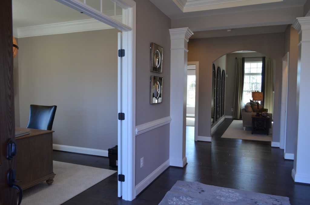 The Ellington main level foyer and office by Ryan Homes at Lake Estates subdivision in Stafford County.
