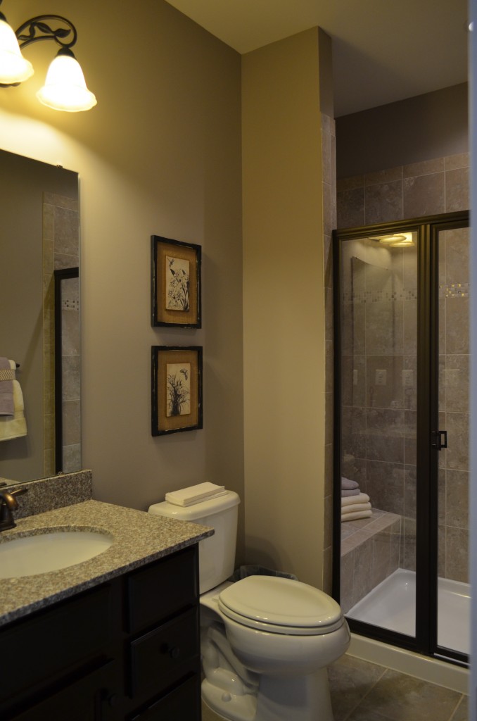 The Ellington private bathroom for the main level bedroom by Ryan Homes at Lake Estates in Stafford County.