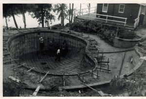 The construction of the swimming pool at "Alvictus" (circa 1959) on the bluffs overlooking Lake Jackson near Manassas.