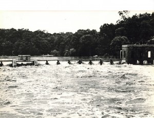 Lake Jackson Dam in Manassas, Virginia on June 22, 1972 during Hurricane Agnes.