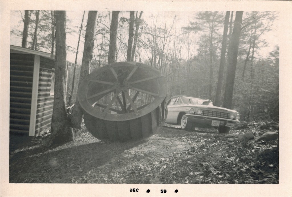The Piney Branch Mill water wheel delivered to the "Happy House" during the beginning phase of the creation of "Alvictus."