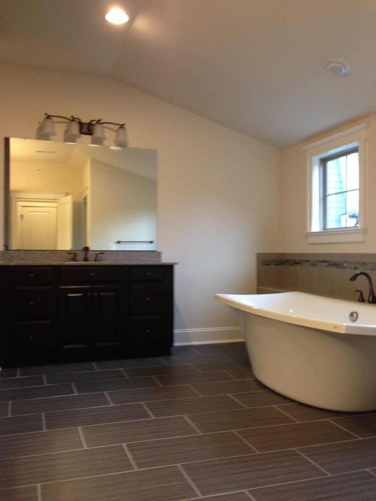 The master bathroom of the Cape Charles at Potomac Shores in Dumfries, Virginia.