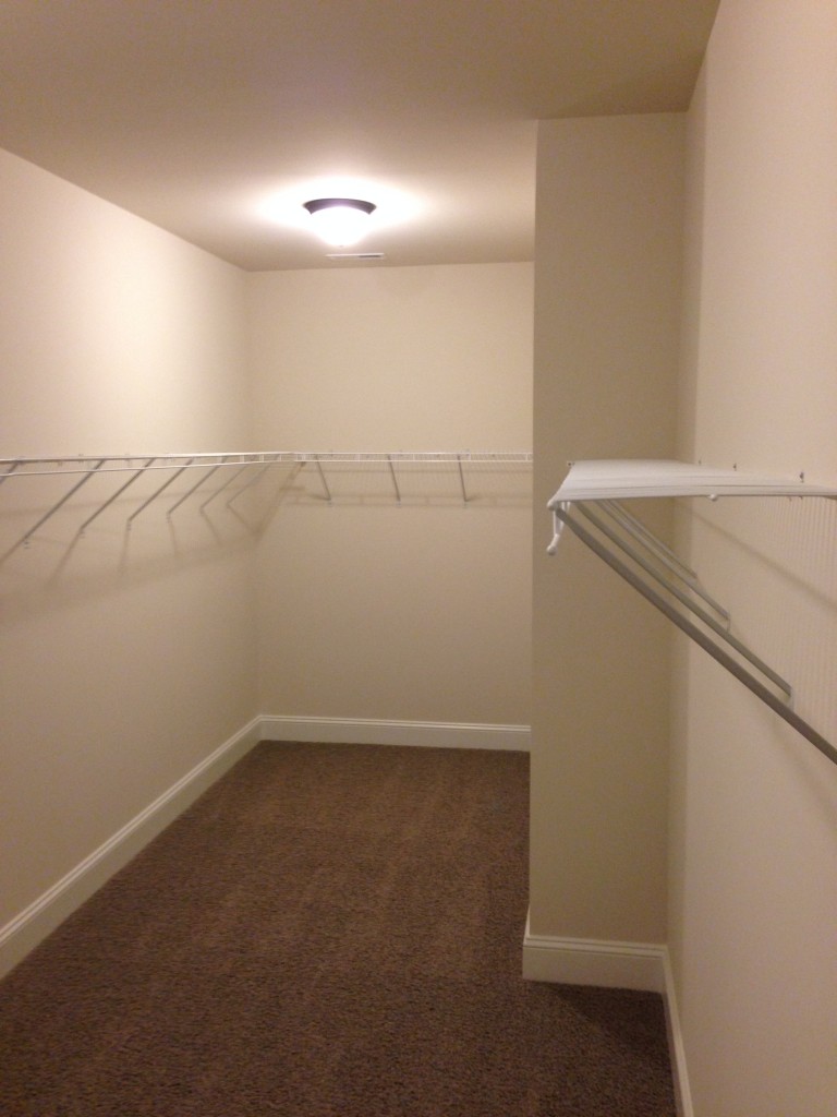 The main closet in the owner's suite of the Cape Charles at Potomac Shores subdivision in Dumfries, Virginia.
