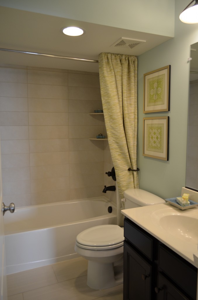 This is the bathroom in the recreation room in the Manor Paxton town home by Winchester Homes. This townhouse is at the Glenmere and Emerald Ridge communities at Brambleton.