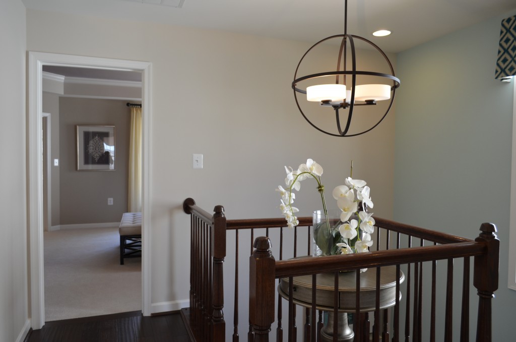 This is the bedroom hallway in the Manor Paxton town home by Winchester Homes. This townhouse is at the Glenmere and Emerald Ridge communities at Brambleton.
