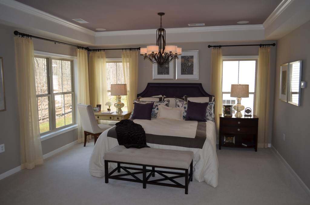 This is the master bedroom in the Manor Paxton town home by Winchester Homes. This townhouse is at the Glenmere and Emerald Ridge communities at Brambleton.