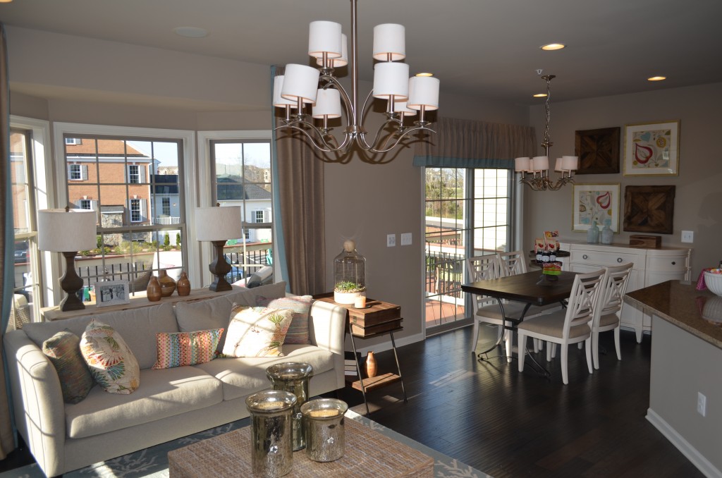 This is the family room in the Easton luxury town home at the Manors at Moorefield Green. This home has 3,000 finished square feet, 2 car garage, and an optional rooftop terrace with loft or fourth bedroom on 4 floors. This Toll Brothers home is 1 mile from the Dulles Silver Line Metro Station.