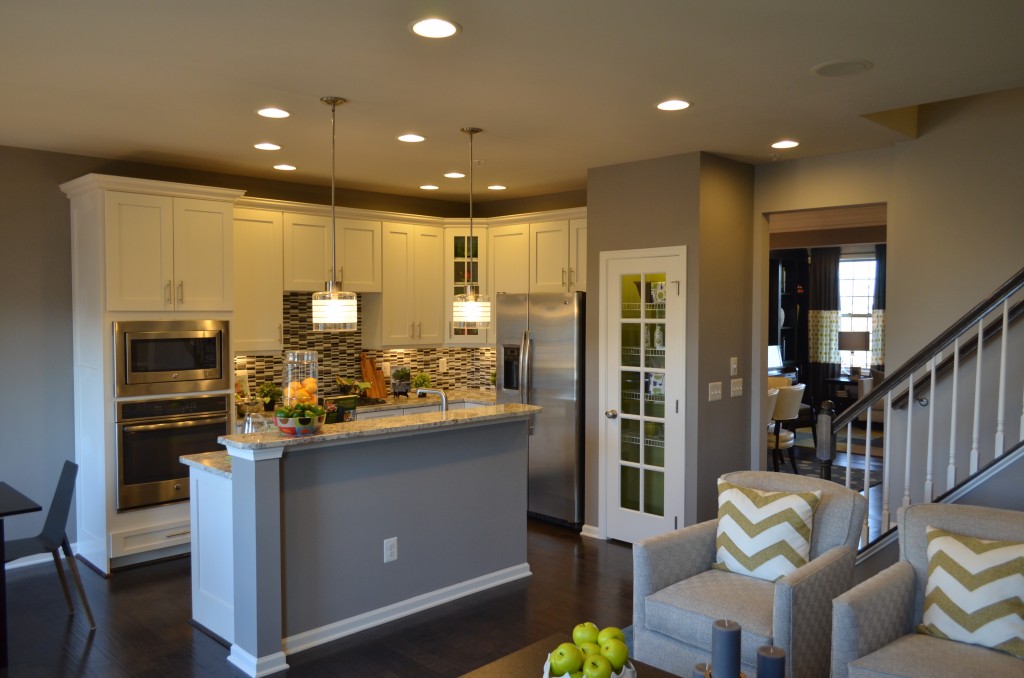 The kitchen in the Bethesda luxury townhouse by Toll Brothers in the Manors at Moorefield Green in Ashburn, Virginia.