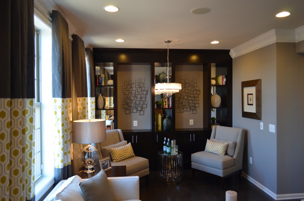 This is the main level living room in the Bethesda luxury townhouse by Toll Brothers in the Manors at Moorefield Green in Ashburn, Virginia.