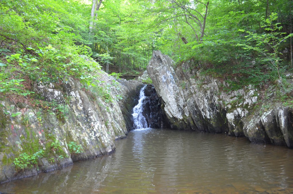 This is the waterfall at Abel Lake Reservoir near the boat launch at Kellogg Mill Road (Route 651) in Stafford County. There are several fishing spots along the edge of the lake