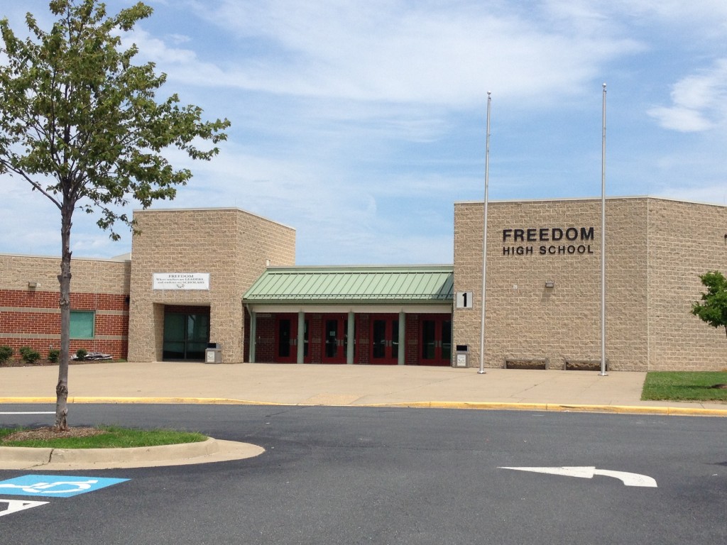 Freedom High School is at 15201 Neabsco Mills Road directly across from the Woodbridge Campus of Northern Virginia Community College. It is part of the Prince William County Public School District.