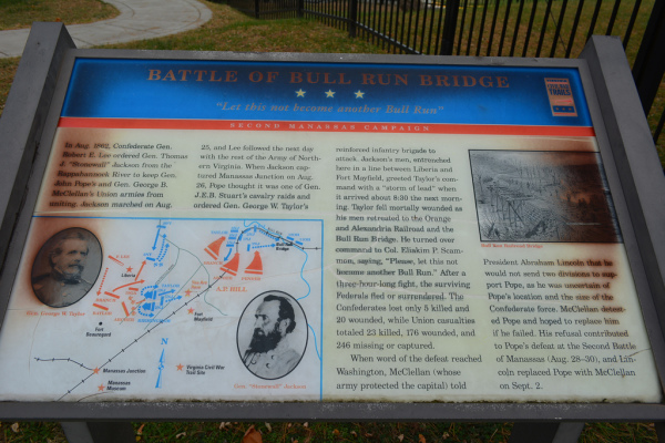 This Virginia Civil War Trails Second Manassas Campaign historical marker titled "Battle of Bull Run Bridge: Let this not become another Bull Run" is at the Conner House next to Osbourn Park Senior High School in Manassas.
