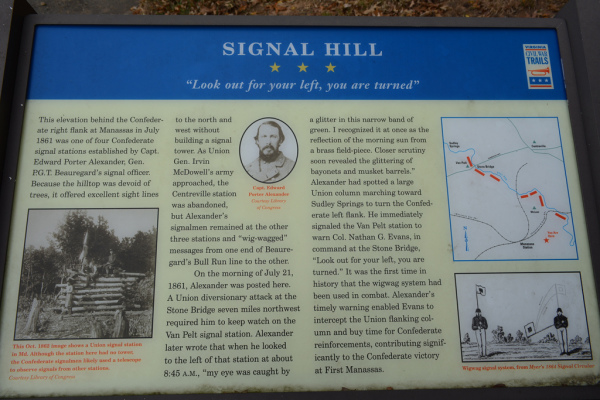 Virginia Civil War Trails interpretive marker titled, 'Signal Hill: "Look out for your left, you are turned."