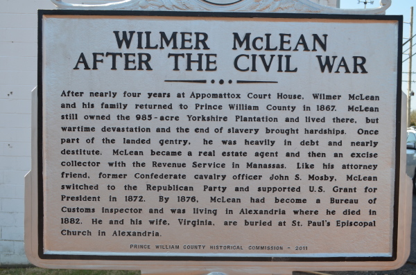 Wilmer McLean had the first battle of the Civil War begin on his front porch in Manassas between the Confederate Army of the Potomac led by Brigadier General P. G. T. Beauregard and the Union Army of Northeastern Virginia led by Brigadier General Irvin McDowell. The surrender of the Confederate Army of Northern Virginia occurred when Commanding General Robert E. Lee surrendered to General Ulysses S. Grant, Commander of Union Forces in the parlor of Wilmer McLean's home at Appomattox Courthouse.