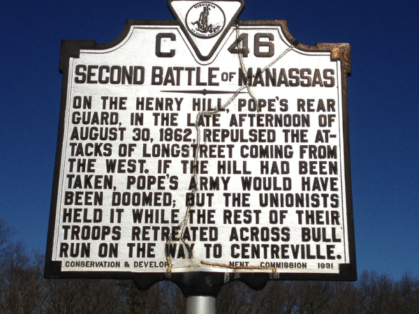 Second Battle of Manassas Historical Highway Marker at Manassas National Battlefield Park.