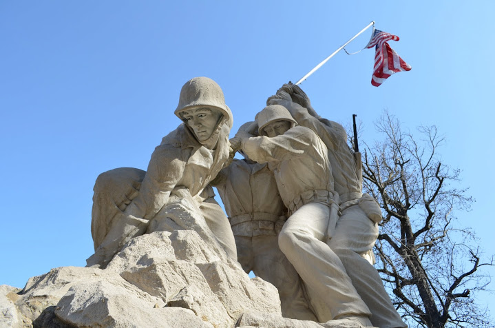 This replica of the Iwo Jima Memorial is at Jefferson Davis Highway (U. S. Route 1) and Fuller Road (Route 619) in Triangle, Virginia. This memorial is at the main gate of Quantico Marine Corps Base.