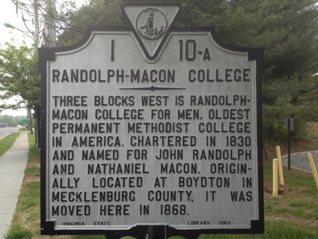 This Randolph-Macon College historical highway marker is on U. S. Route 1 near the intersection of Route 54. Randolph Macon College is directly across from Ashland Hanover Shopping Center and the most hotels and restaurants in Hanover County.