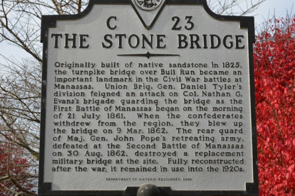 In 1886, the Stone Bridge was reconstructed in stone on the location of the 1825 span. Some portions of the abutments may survive from the wartime structure. The new bridge, similar to the original bridge, remained open to traffic until 1926 when a modern highway bridge was constructed downstream. In 1928, the United Daughters of the Confederacy erected a small pyramid monument on the bridge. The National park Service acquired the Stone Bridge in 1959. In 1960, extensive restoration work was done to the bridge ahead of the centennial celebration of the Battle of First Manassas.