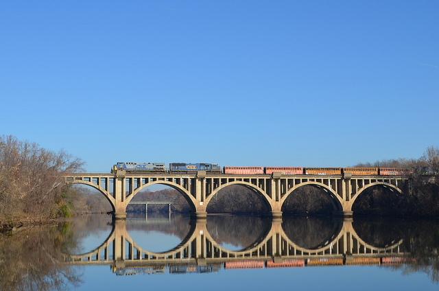 The CSX Railroad Bridge over the Rappahannock River connecting Fredericksburg to Falmouth in Stafford County.